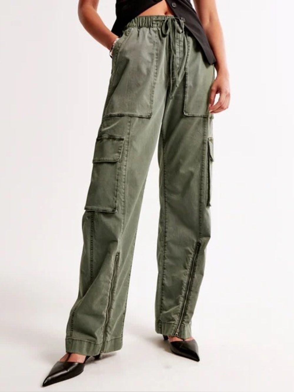 Abercrombie Baggy Cargo Pull On Pants Olive Green XXS Short